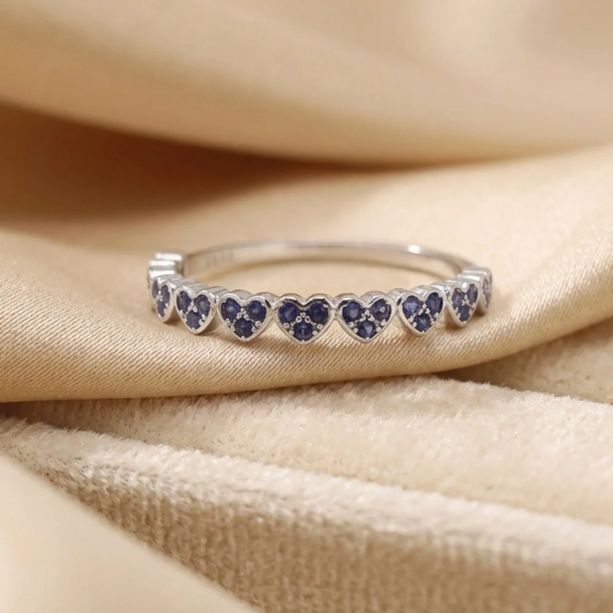 Sterling Silver Sapphire September Birthstone Heart Eternity Ring - Medium (UK N): the shop's own photo
