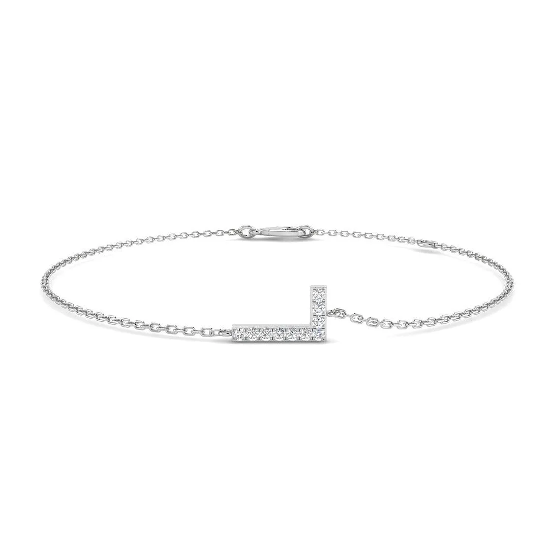 Natural Round Cut Diamond Initial L Letter Bracelet in 18K Yellow Gold - Pave Set Lobster Claw - 9k White Gold / 0.10 Carat / Lab Grown Diamond: the shop's own photo