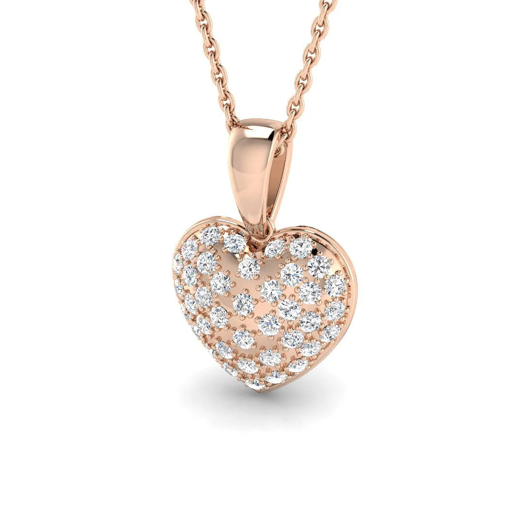 Diamond Heart Pendant | Sparkling Heart Pendant Necklace Without Chain - 9k Rose Gold / Natural Diamond(F/SI) / 0.20 Carat: the shop's own photo