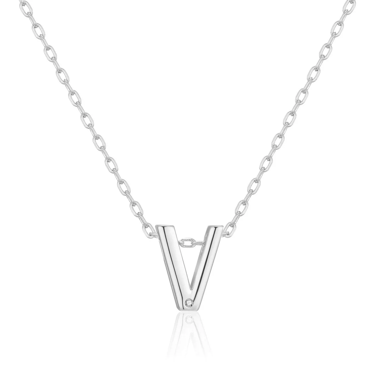 Customisable Initial Necklace (A-Z) with Option of Birthstone Charm - V: the shop's own photo