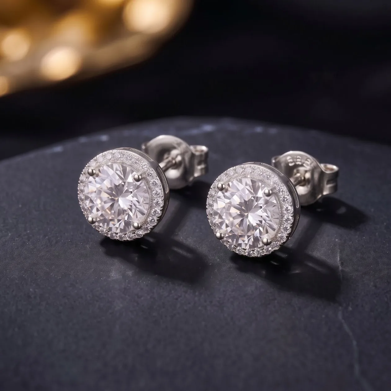 Silver Round Pavé Halo Stud Earrings For Men: the shop's own photo