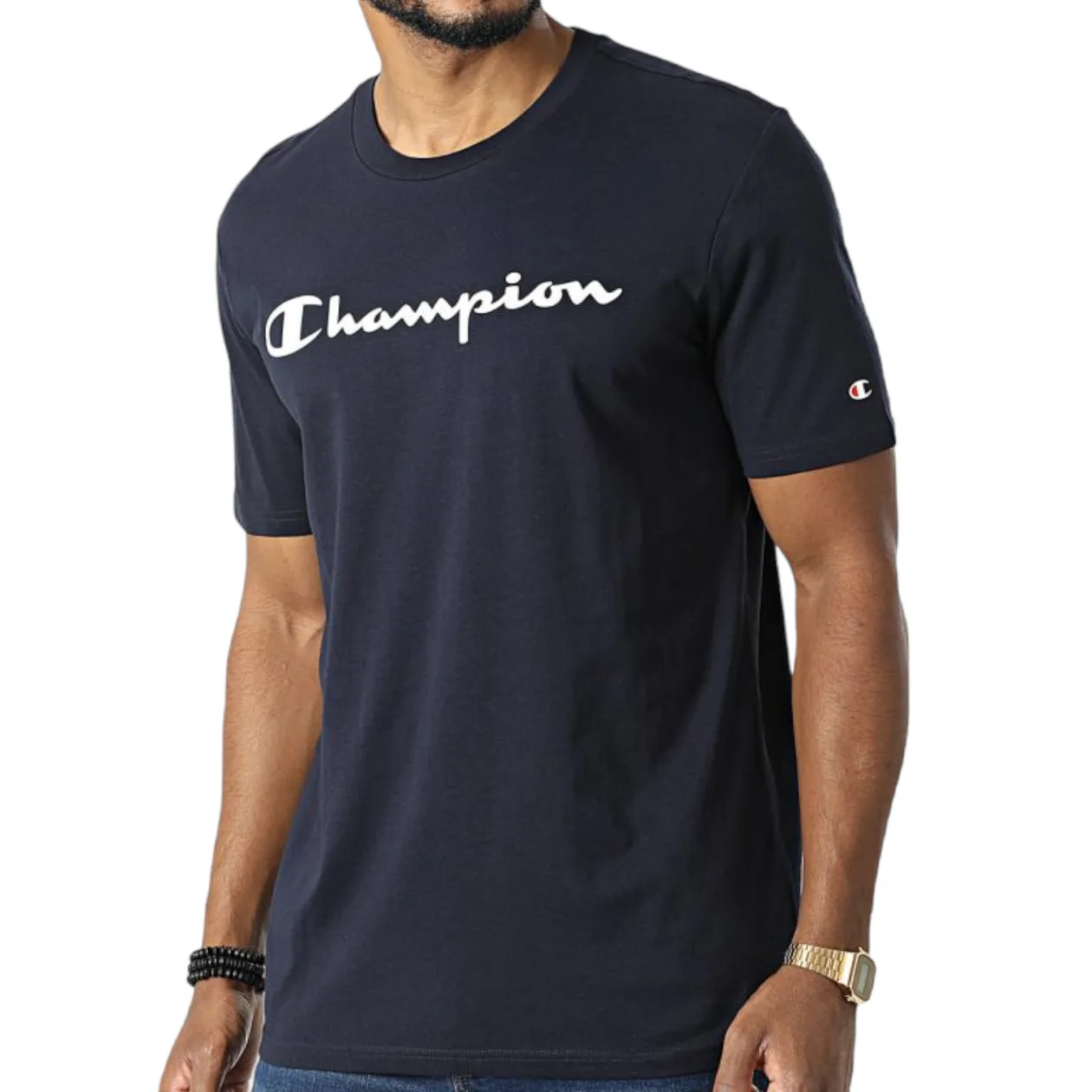 Champion Legacy Spellout Big Logo Tee - Navy | Size: S: the shop's own photo