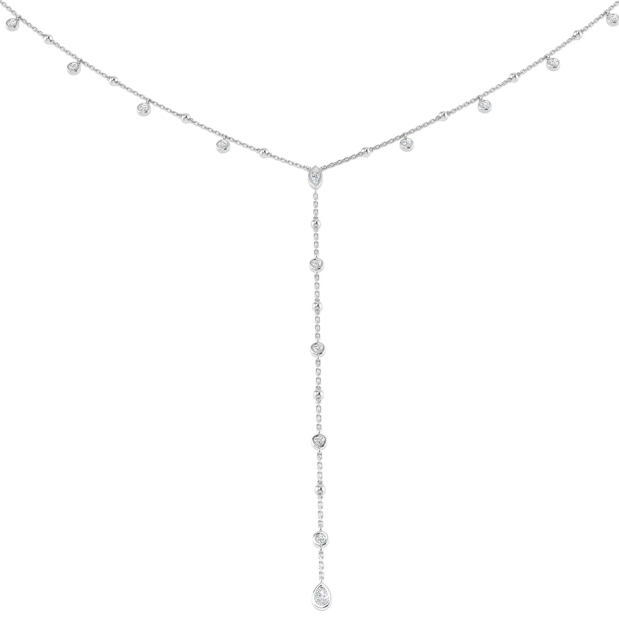 Diamond Lariat Y Necklace with Pear Diamond Drop in Gold | Bezel Set - 18k White Gold / 1.00 Carat / Lab Grown Diamond (D/VVS): the shop's own photo