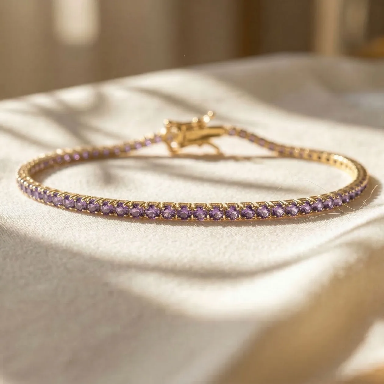 Gold Plated Amethyst February Birthstone Tennis Bracelet: the shop's own photo