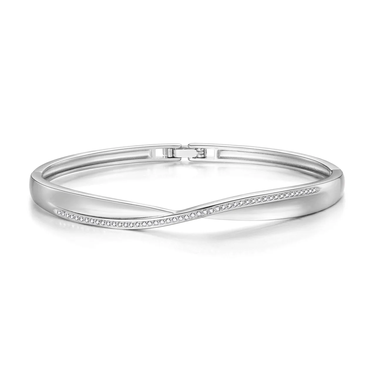 Silver Plated Arc Bangle Created with Zircondia® Crystals (7 Inch): the shop's own photo