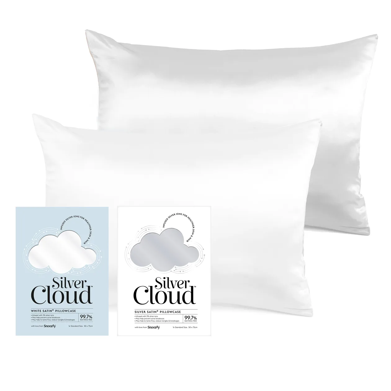 Silver Cloud White & Silver Satin Pillowcase Twinpack: the shop's own photo