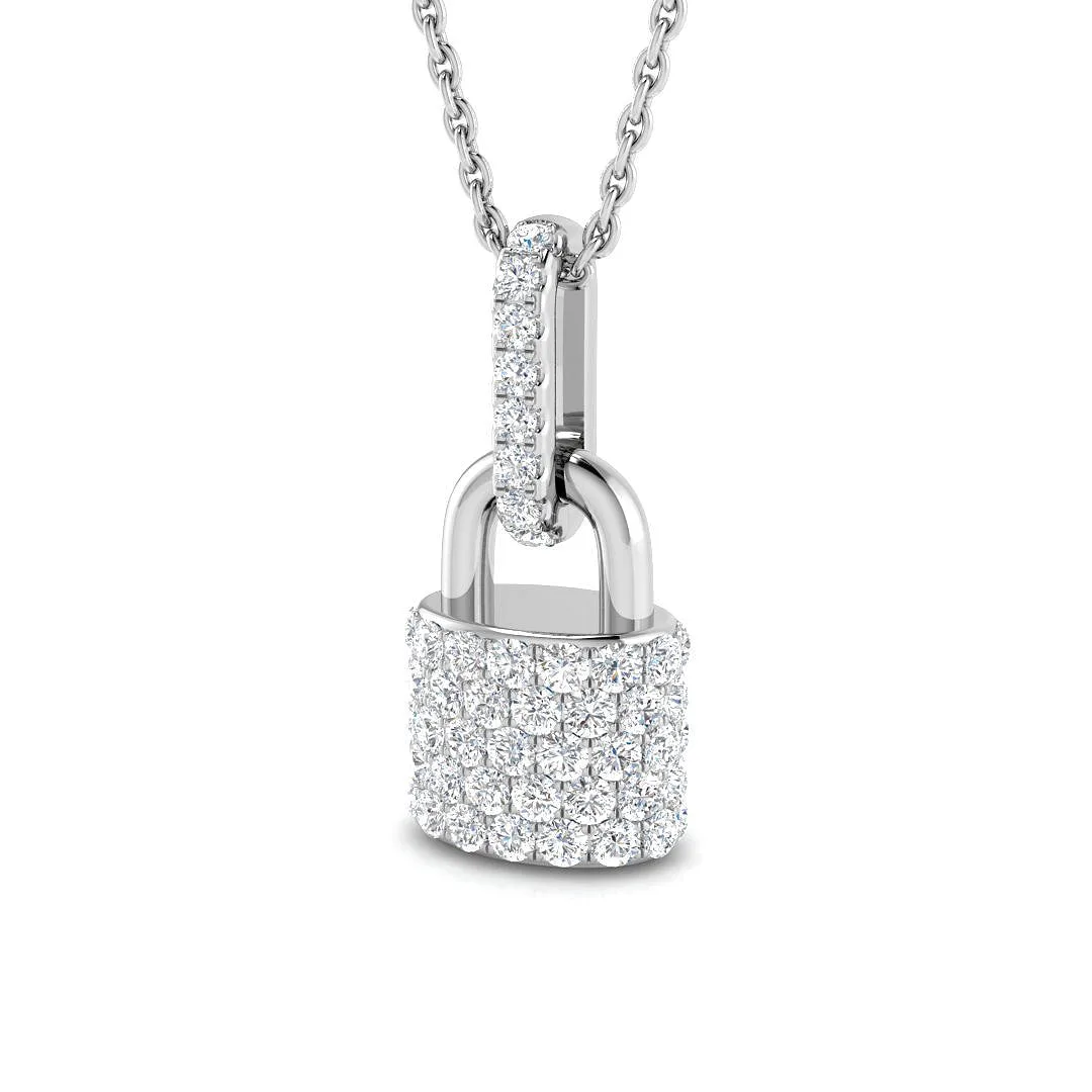 Diamond Lock Pendant Necklace | Padlock Diamond Design - 9k White Gold / Natural Diamond(F/SI) / 0.75 Carat: the shop's own photo