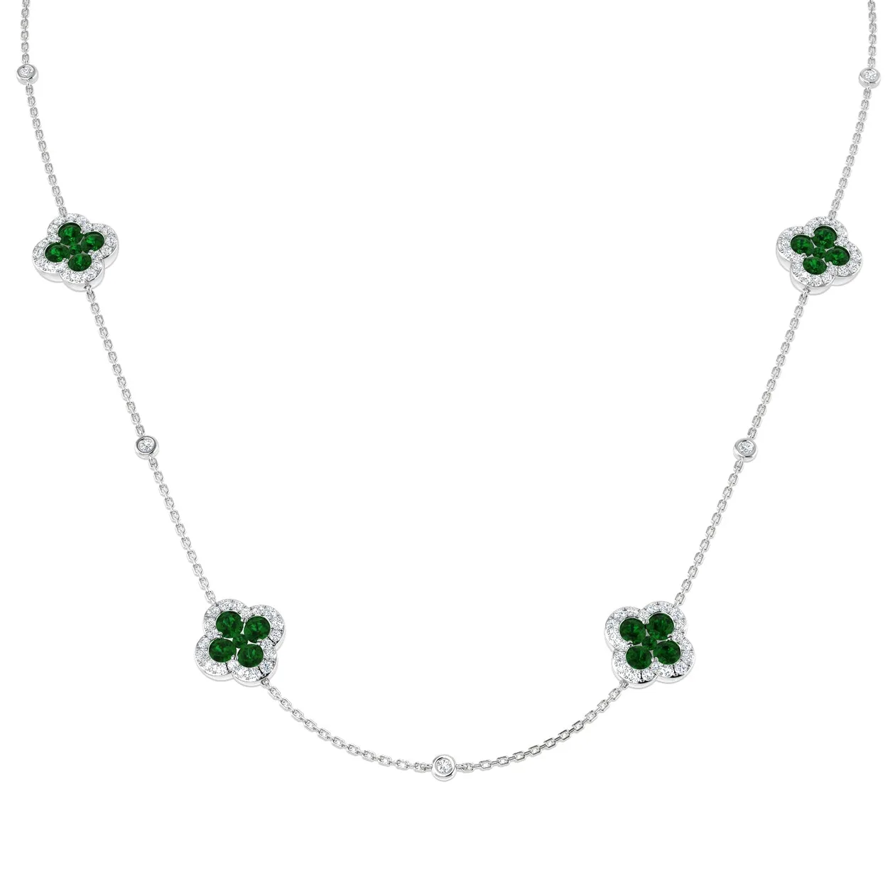 Emerald Flower Diamond Necklace - Luxury Clover Design - 9k White Gold / Natural Diamond(F/SI) / 4.00 Carat: the shop's own photo