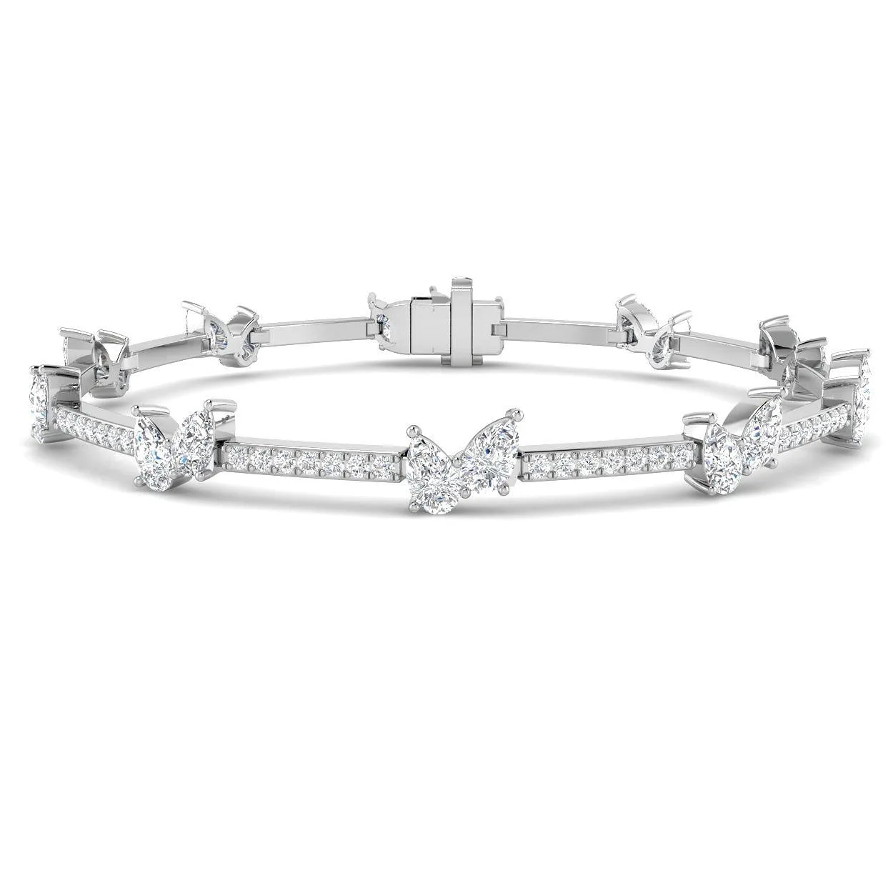 18K White Gold Round & Pear Lab Grown Diamond Tennis Bracelet – Prong Set Diamond Bracelet with Box - 9k Yellow Gold / 4.45 Carat / Natural Diamond: the shop's own photo