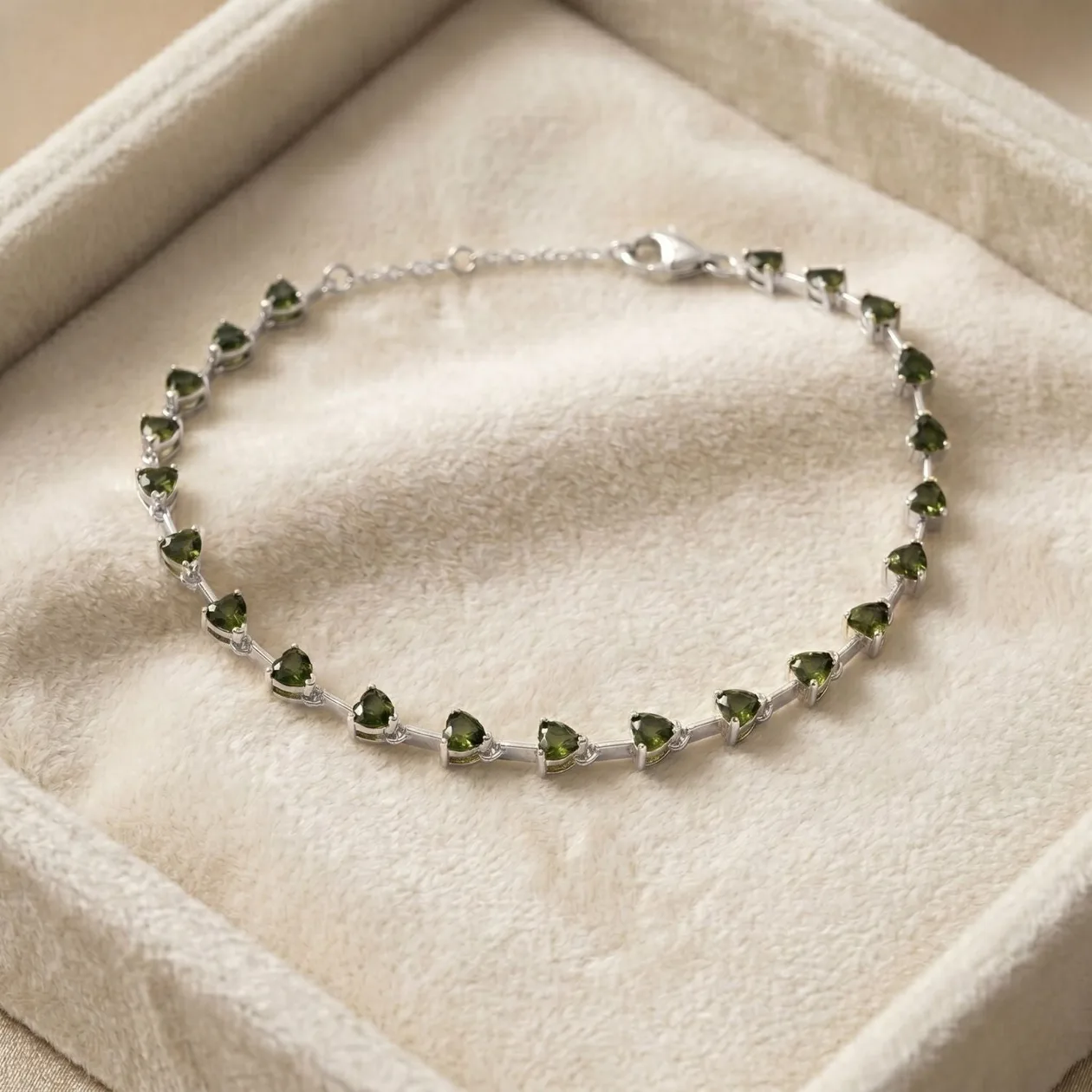 Sterling Silver Peridot August Birthstone Heart Tennis Bracelet: the shop's own photo