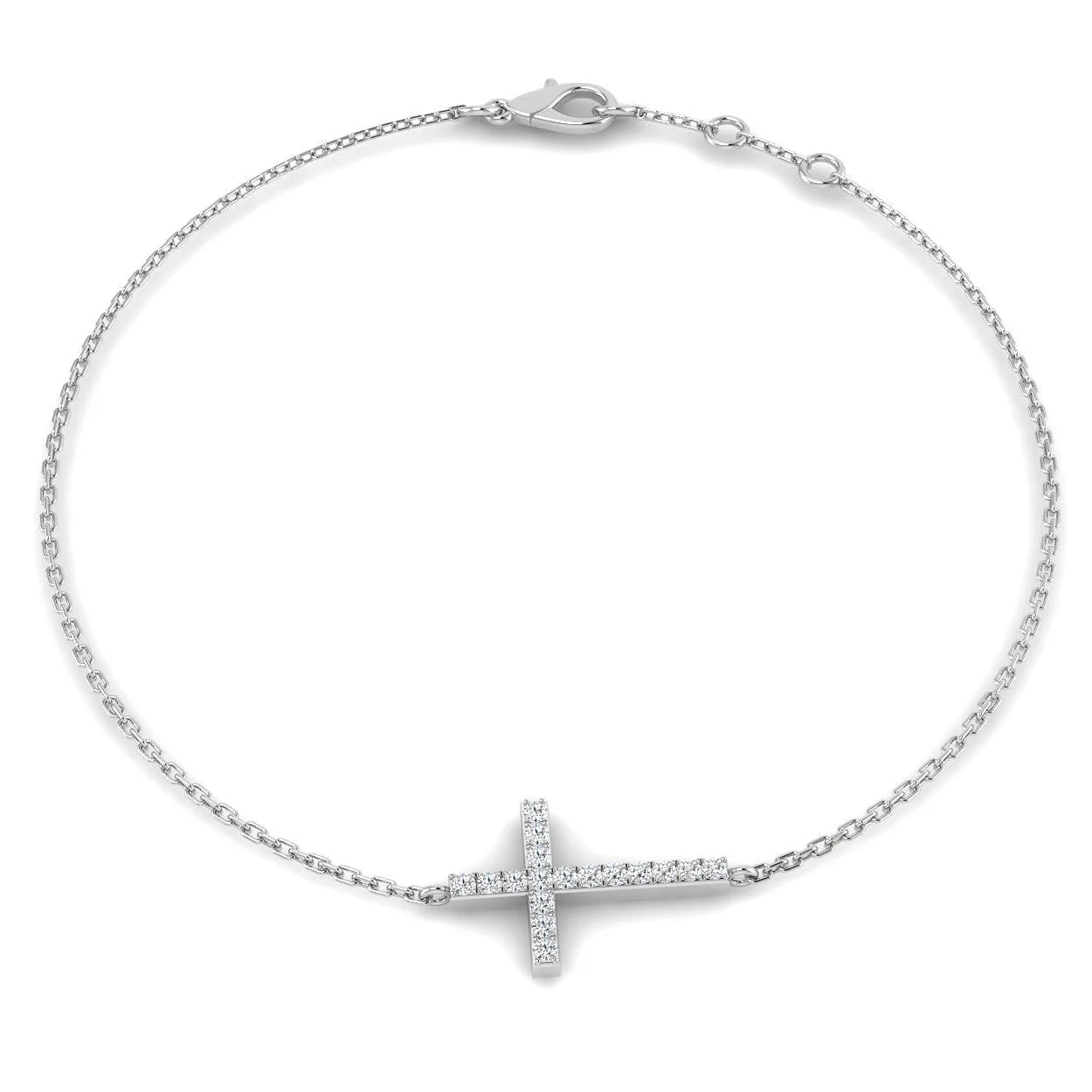 9K / 18K Solid Gold Natural Diamond Cross Bracelet – Pave Set Religious Protection Charm - 950 Platinum / 0.10 Carat / Lab Grown Diamond: the shop's own photo