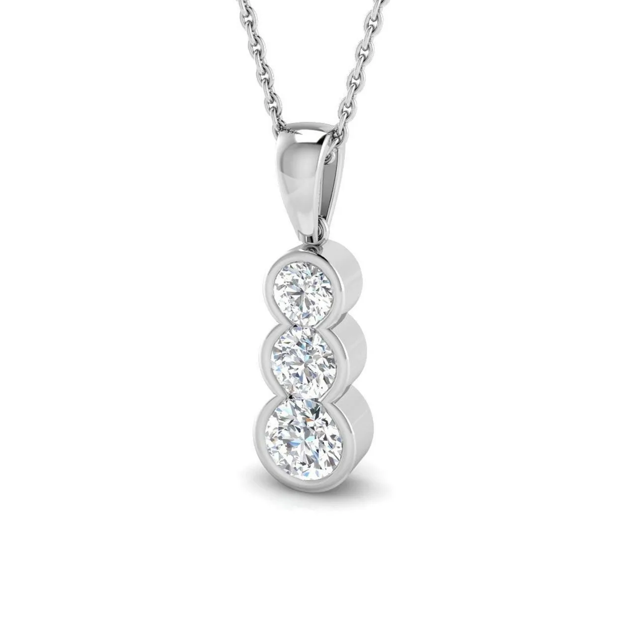 Three Stone Diamond Drop Pendant in Bezel Set - Vertical Design in Gold - 18k Yellow Gold / 0.50 Carat: the shop's own photo