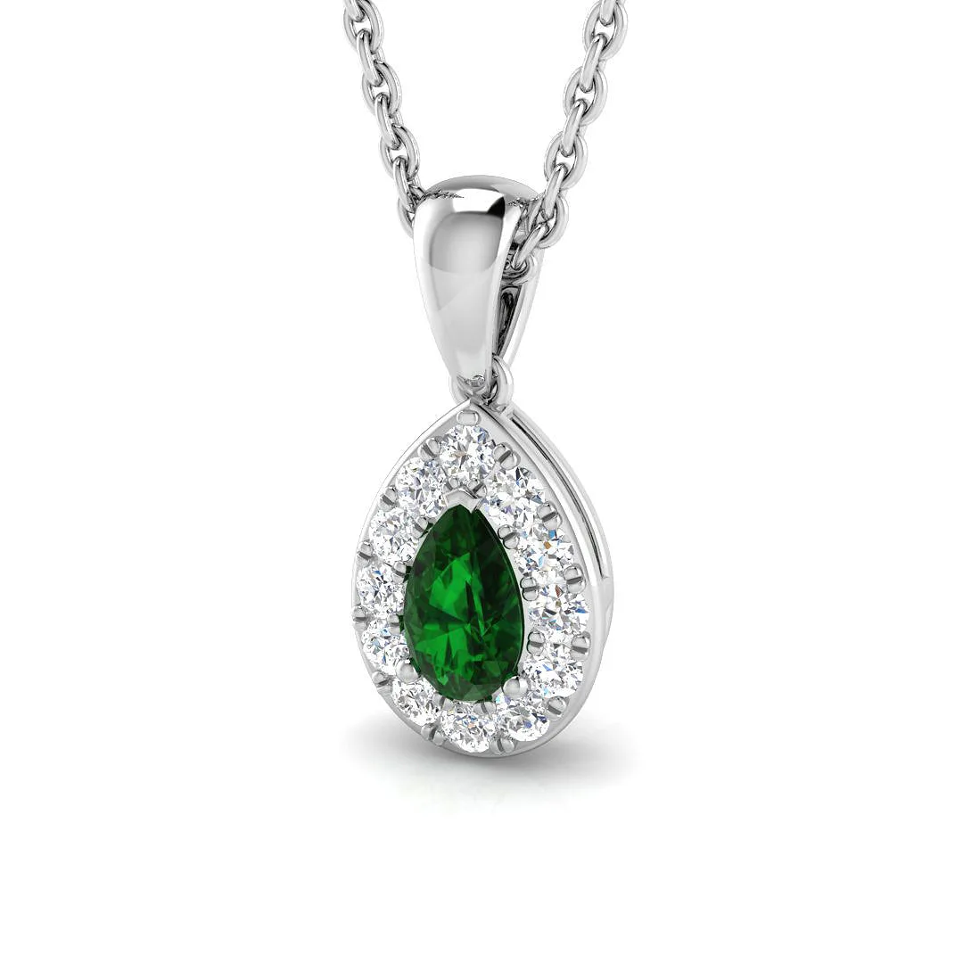 Pear Cut Emerald & Diamond Halo Pendant in White Gold Necklace (Without Chain) - 950 Platinum / 0.33 Carat / Natural Diamond(F/SI): the shop's own photo
