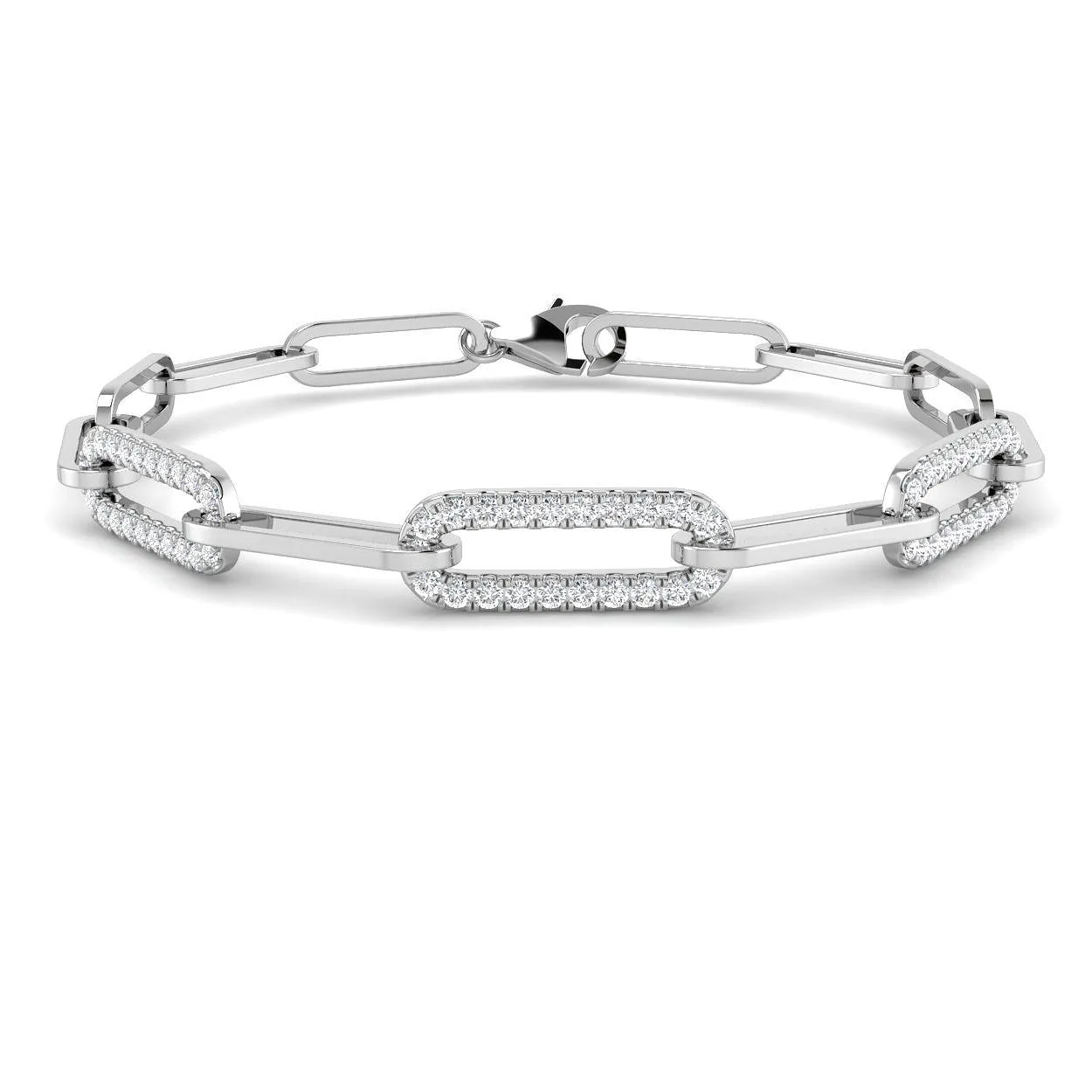 9K White Gold Natural Round Diamond Pave Link Bracelet with Modern Chain Design - 18k Yellow Gold / 0.90 Carat / Lab Grown Diamond: the shop's own photo