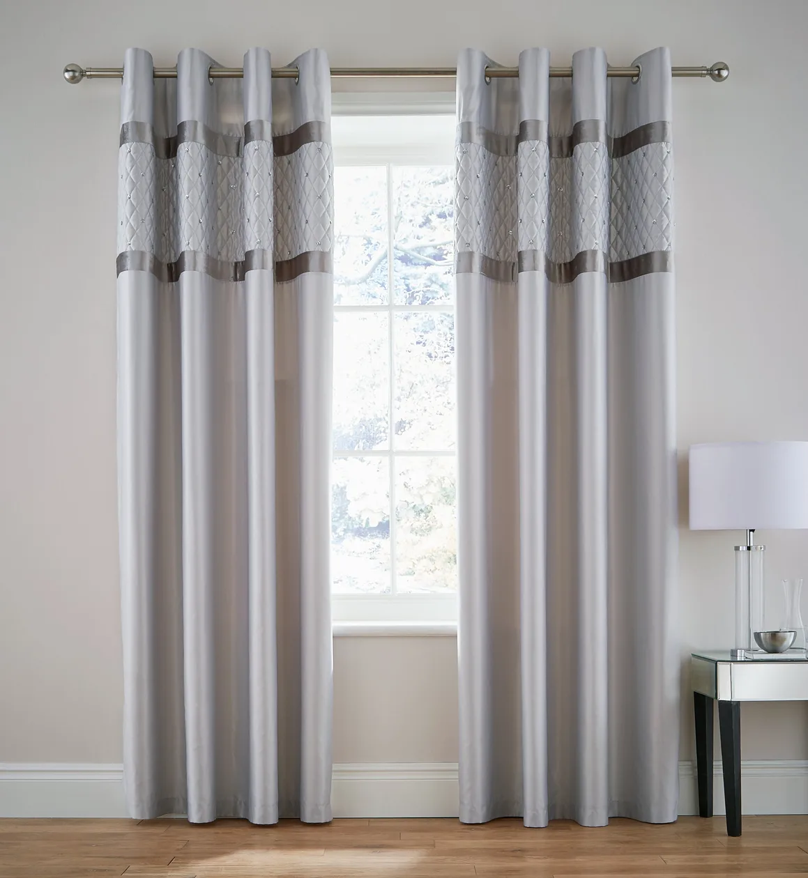 Catherine Lansfield Sequin Cluster Eyelet Curtains - Silver / 66x72": the shop's own photo