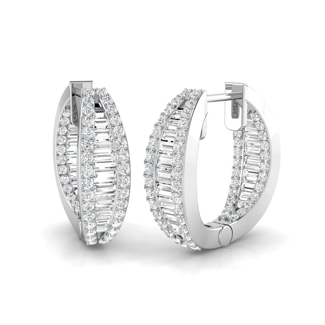 Hoop Earrings with Tapered Multi Row Diamonds - 1.25ct Gold - 1.25 Carat / Natural Diamond(F-VS) / 9k Yellow Gold: the shop's own photo