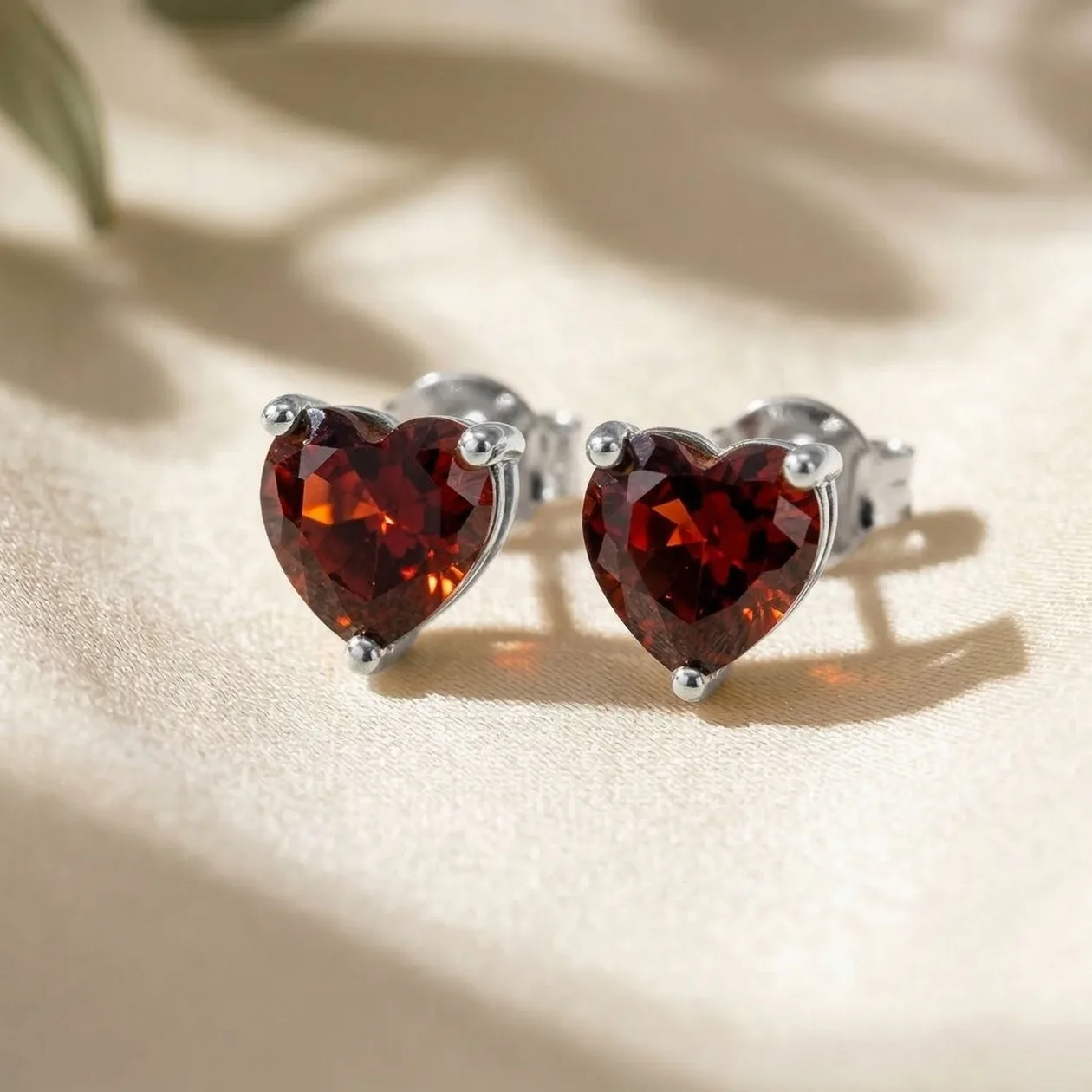 Garnet January Birthstone Heart Sterling Silver Stud Earrings: the shop's own photo