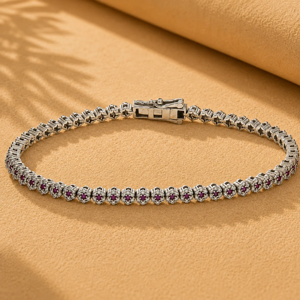 WGI 1.49ct Natural Ruby & Diamond Cluster Bracelet, 9K White Gold Ready To Ship: the shop's own photo