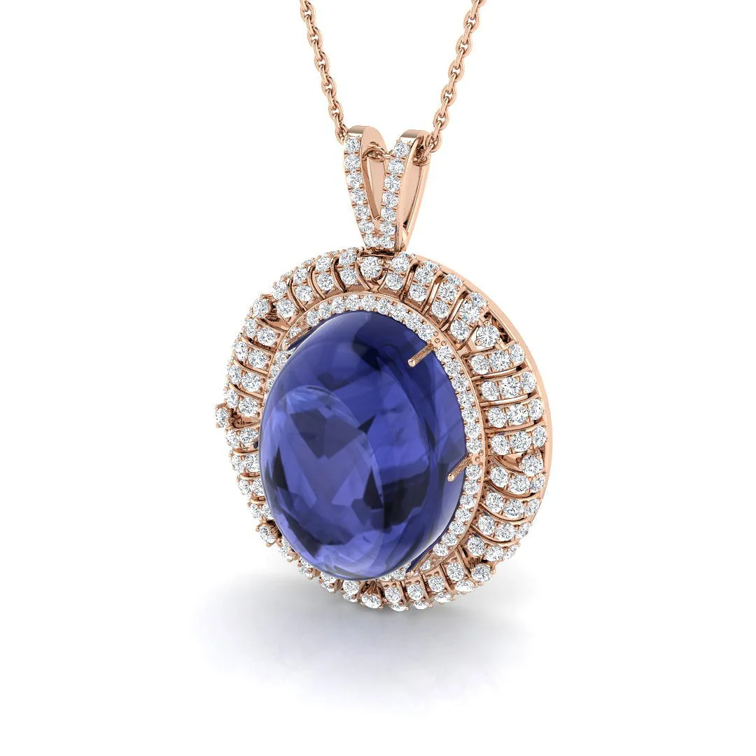 Oval Tanzanite Diamond Statement Pendant Necklace - Gold & Platinum - 9k Rose Gold / Natural Diamond(F/SI) / 16.00 Carat: the shop's own photo