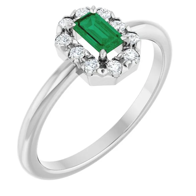 Emerald Lab-Grown Emerald Halo Ring with Diamond Accents in Platinum - 18k Yellow Gold / 3.00 Carat / Natural-AA: the shop's own photo