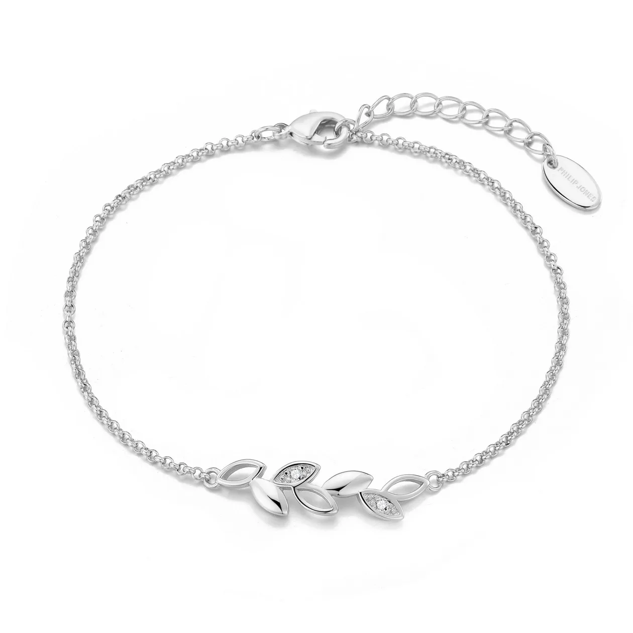 Silver Plated Leaf Chain Bracelet Created with Zircondia® Crystals: the shop's own photo