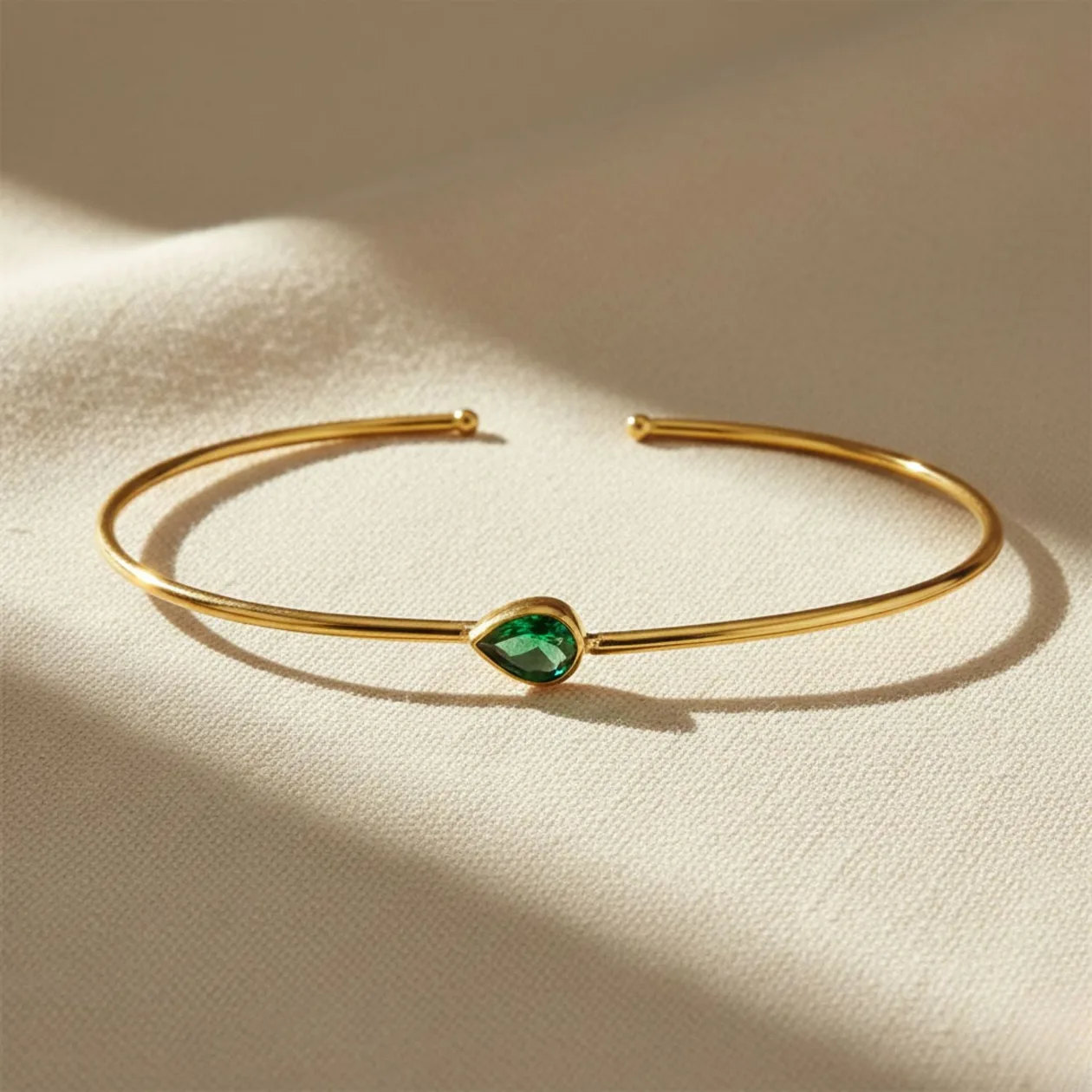 Gold Vermeil Plated Minimalist Emerald May Birthstone Bangle: the shop's own photo