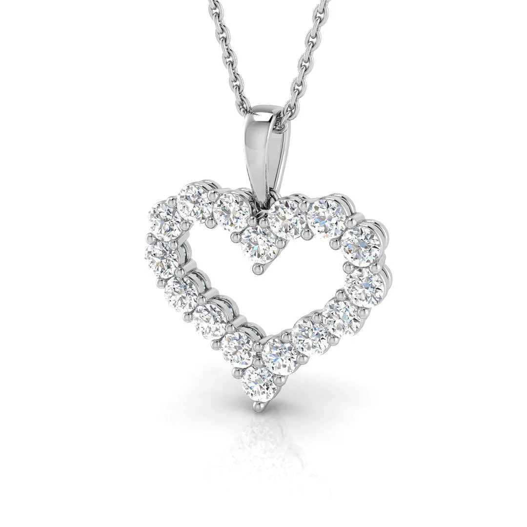 Heart-Shaped Round Diamond Pendant | Classic Heart Diamond Pendant Without Chain - 9k White Gold / Natural Diamond(F/SI) / 1.00 Carat: the shop's own photo