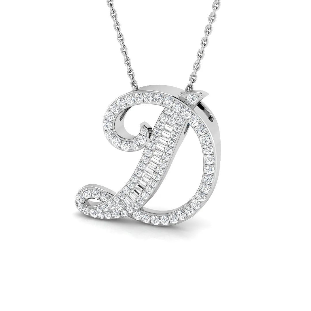 Paved Initial Diamond Pendant Necklace with Baguette & Round Diamonds - 18k Yellow Gold / 0.5 / Lab Grown Diamond: the shop's own photo