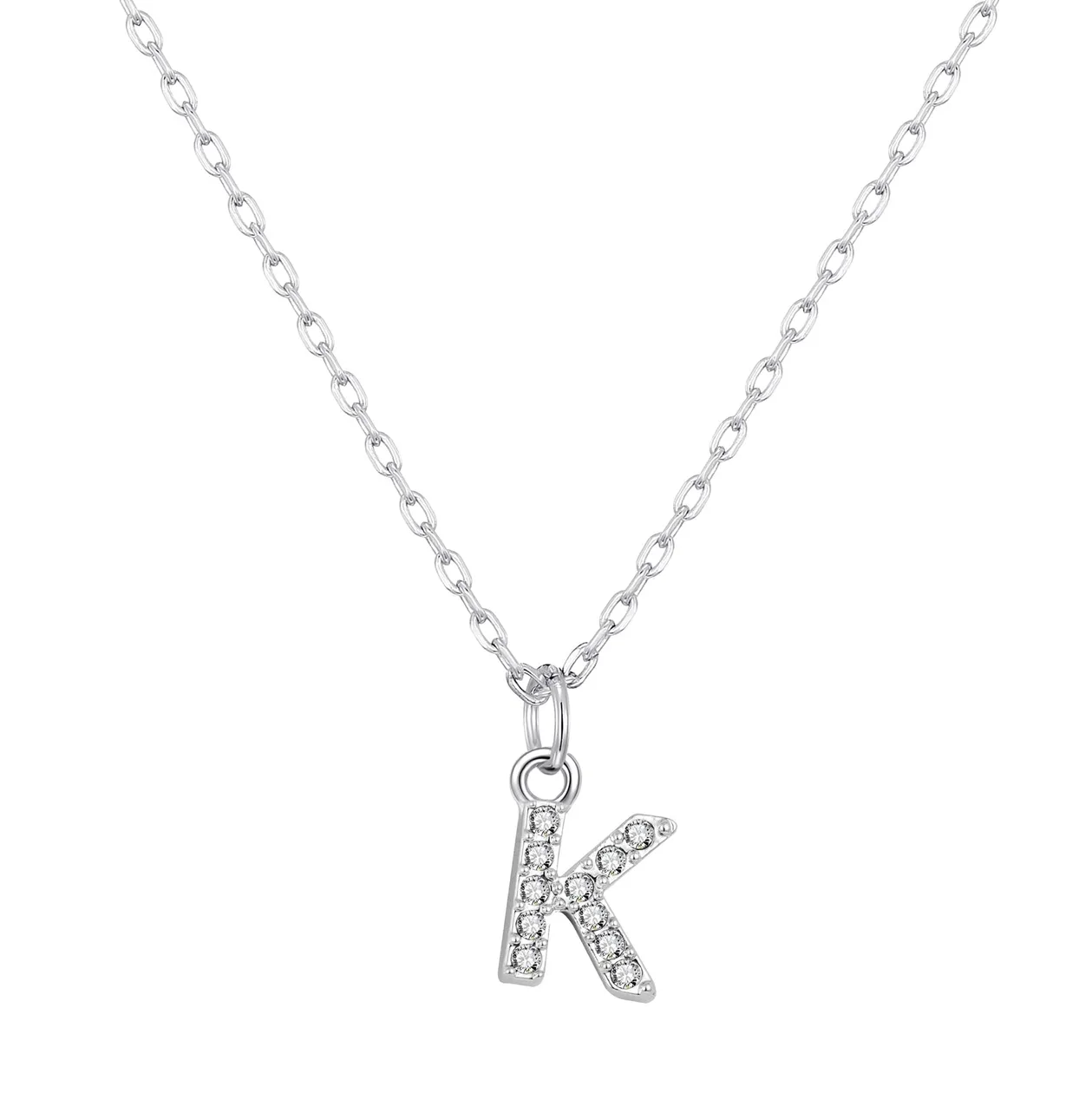 Customisable Silver Plated Pave Initial Necklace (A-Z) with Option of Birthstone Charm - K: the shop's own photo