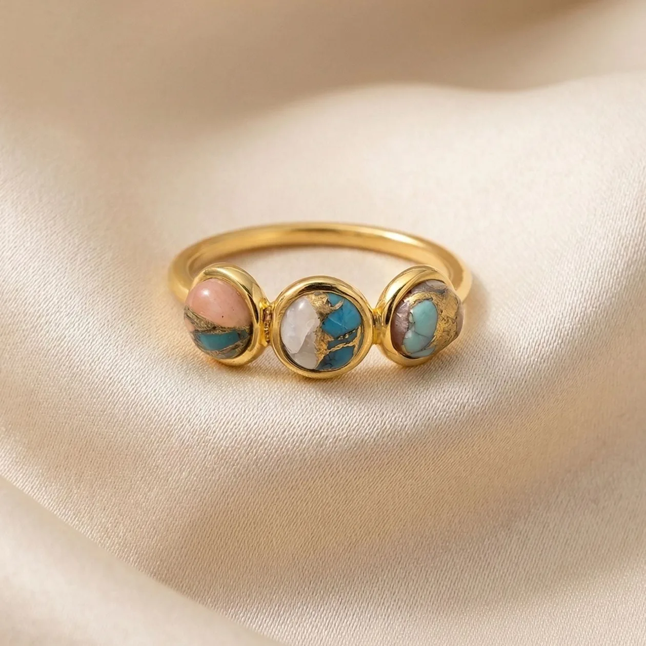 Minimalist Opal Turquoise Gemstone Gold Vermeil Ring - UK L (approx. 16.3mm diameter | US 5 ¾ | EU 51): the shop's own photo