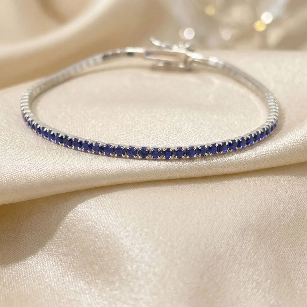 Sapphire September Birthstone Sterling Silver Tennis Bracelet: the shop's own photo