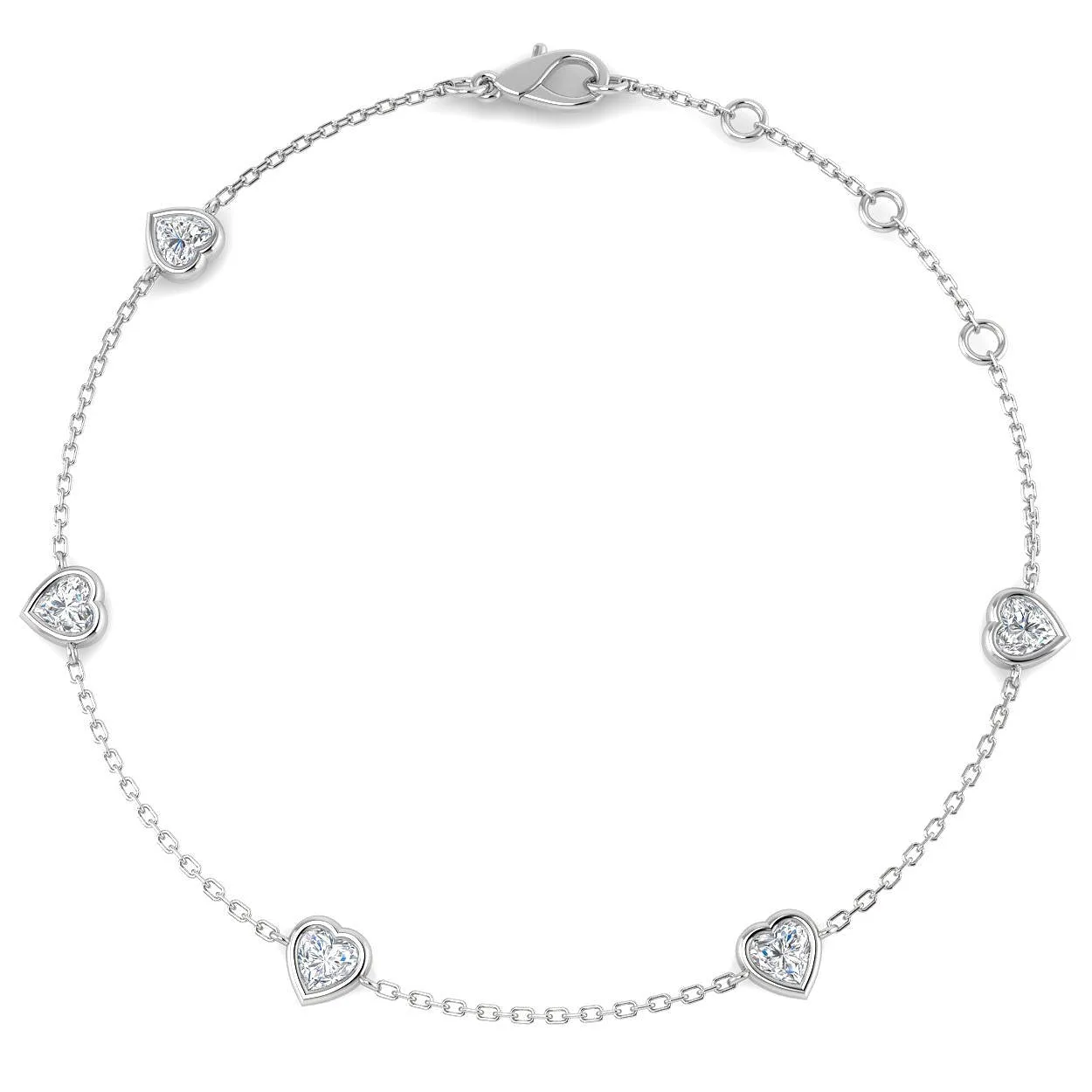 Tiny Heart Cut Natural 5 Stone Diamond Bezel Set Station in Platinum with Lobster Claw - 18k Yellow Gold / 0.55 Carat / Natural Diamond: the shop's own photo