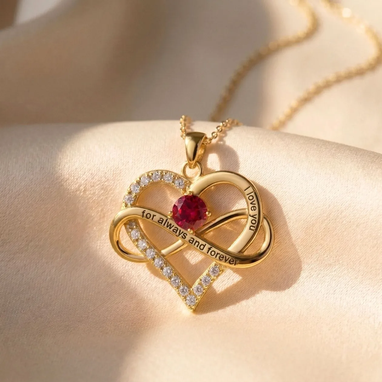 Ruby July Birthstone Heart Romantic Love Gold Plated Necklace: the shop's own photo