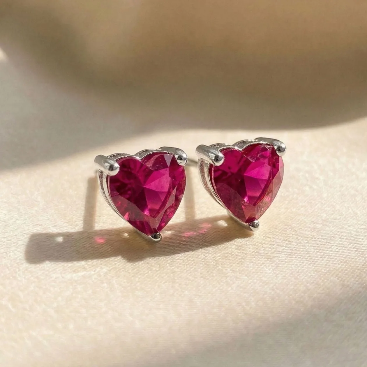 Ruby July Birthstone Heart Sterling Silver Stud Earrings: the shop's own photo