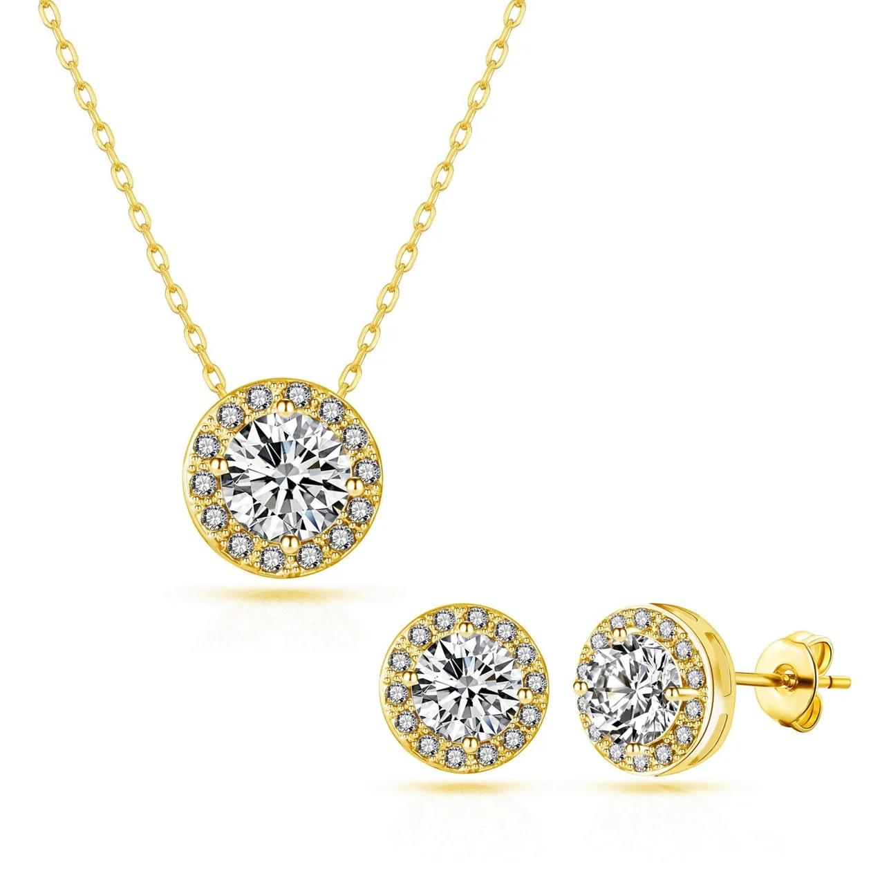 18k Gold Plated Halo Set Created with Zircondia® Crystals: the shop's own photo