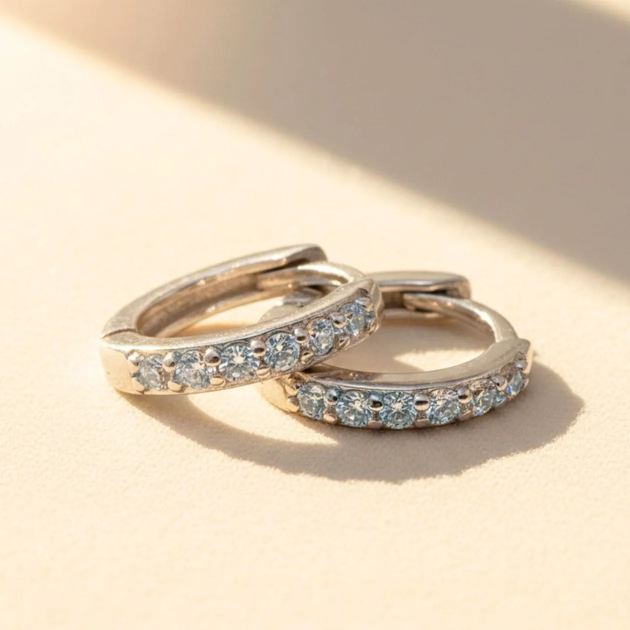 Aquamarine March Birthstone Small Silver Huggie Hoops: the shop's own photo