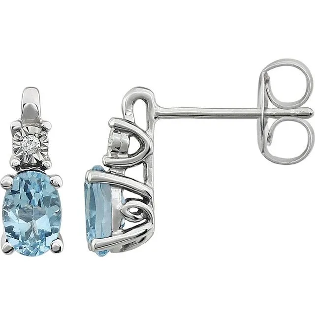 Sky Blue Topaz & Diamond Oval Stud Earrings | 0.90ct | 6 Ã— 4mm | 9K White Gold - 9k White Gold / 0.90 Carat / Lab-Grown-AAA: the shop's own photo