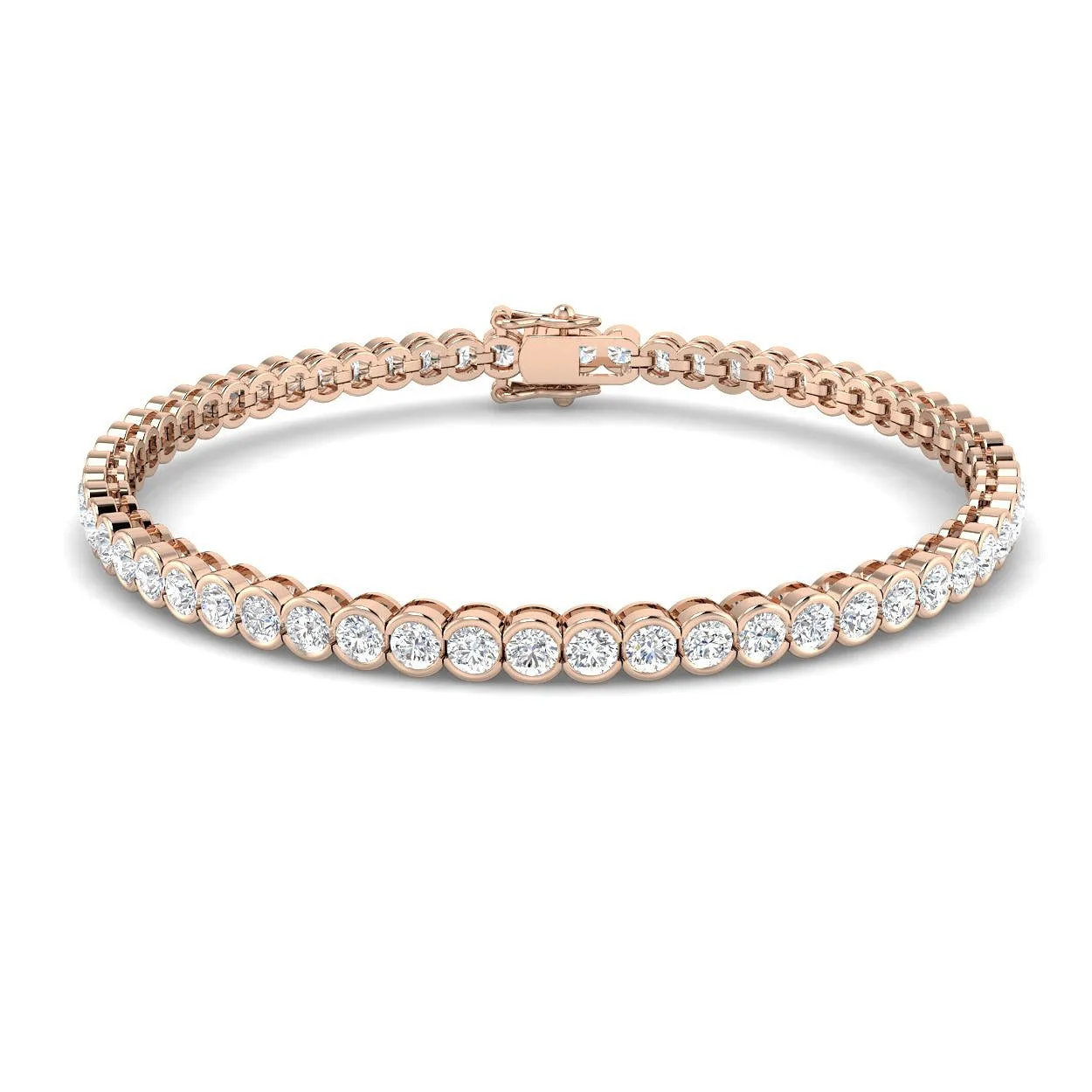 9K White Gold Round Lab Grown Diamond Tennis Bracelet in Semi Bezel Set with Secure Box Clasp - 18k Yellow Gold / 6.15 Carat / Natural Diamond: the shop's own photo