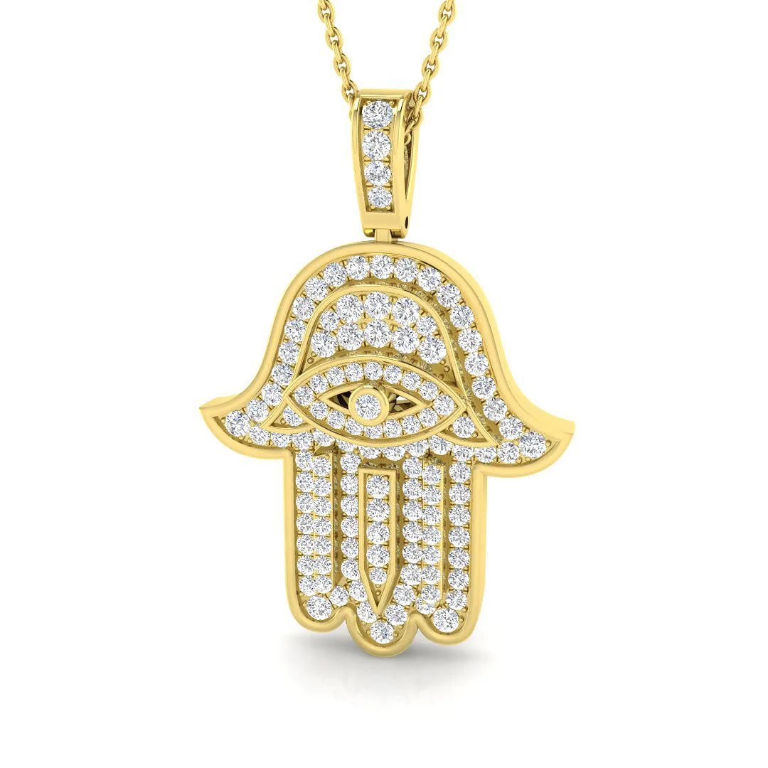 Evil Eye Protection Necklace | Diamond Hamsa Pendant Gold - 18k Yellow Gold / Natural Diamond(F/SI) / 1.50 Carat: the shop's own photo