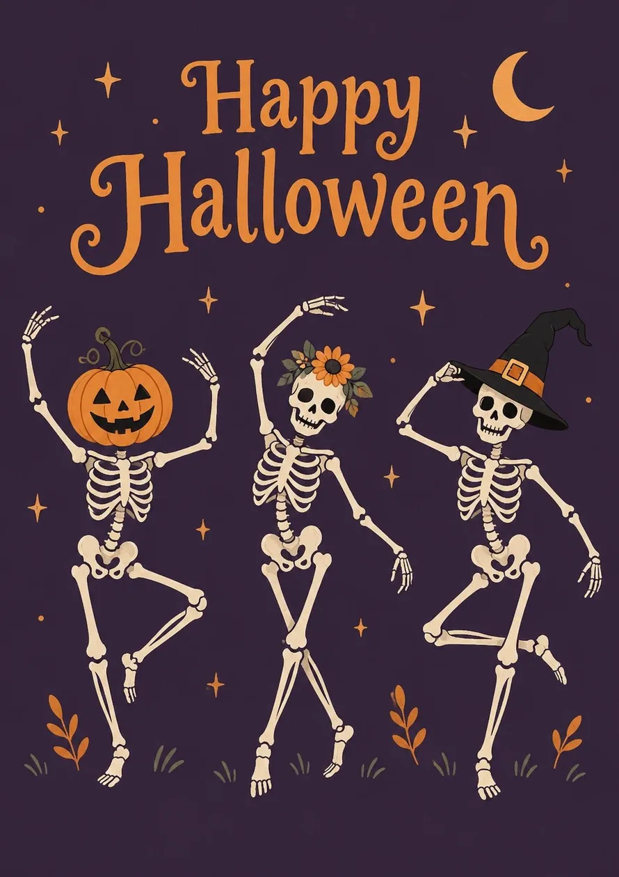 Funny Dancing Skeletons Halloween Card for Her: the shop's own photo