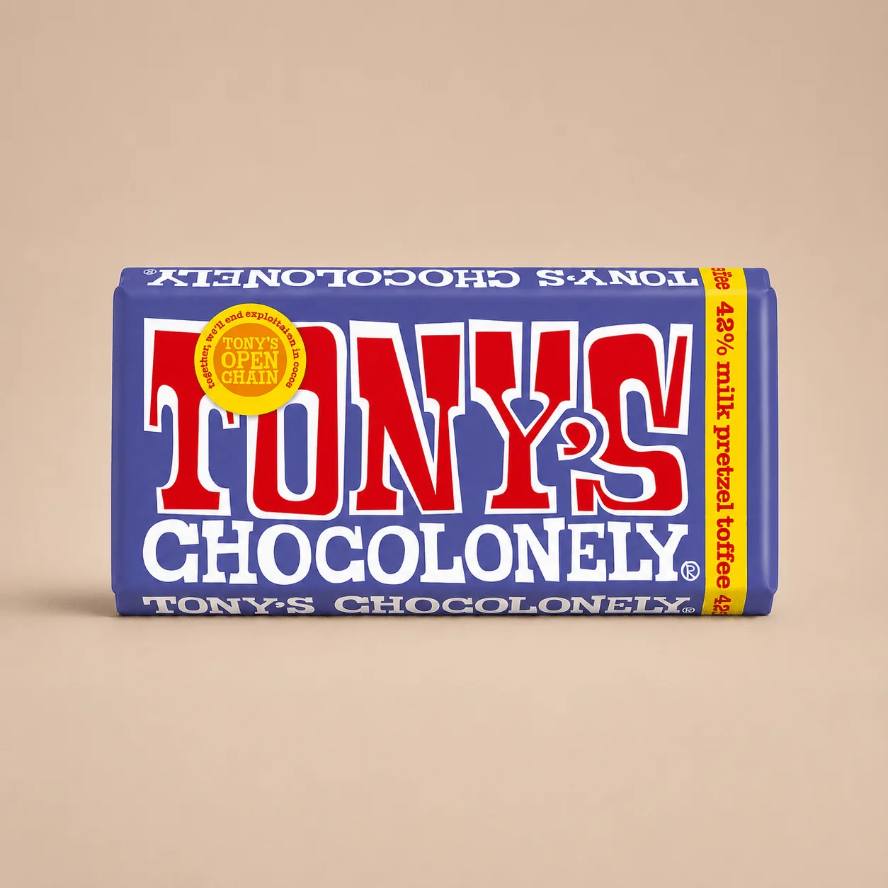 Tony's Chocolonely Pretzel Toffee Chocolate Bar: the shop's own photo