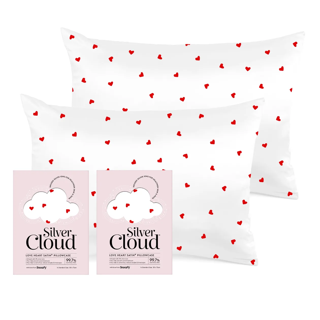 Silver Cloud Heart Print Satin Pillowcase Twinpack: the shop's own photo