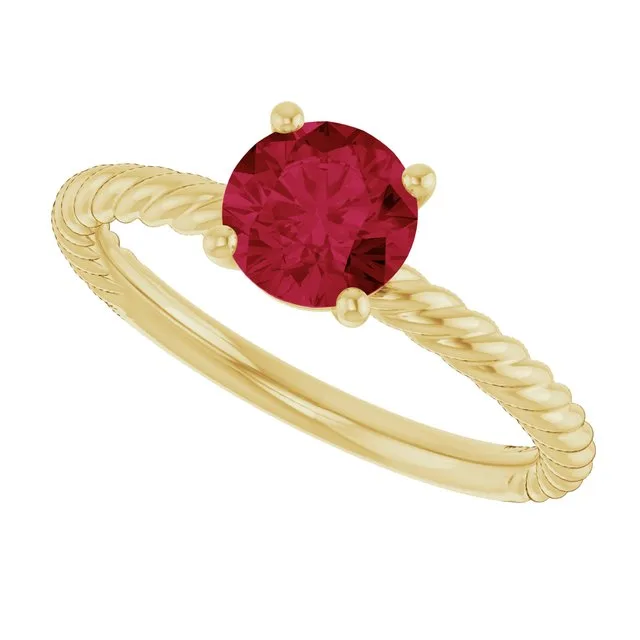 Round Lab-Grown Ruby Solitaire Ring | Twisted Rope Band | UK Jewellery - 18k Yellow Gold / 1.70 Carat / Natural-AA: the shop's own photo