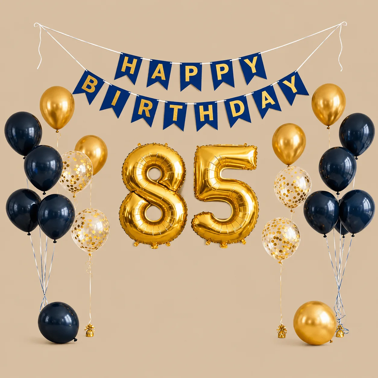 85th Birthday Navy Blue & Gold Decoration Set: the shop's own photo