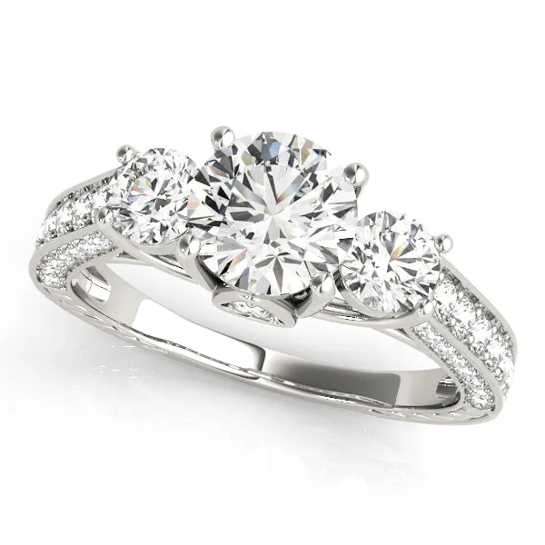 Three-Stone Round Cut Lab-Grown Diamond Pave Set Engagement Ring - 18k Yellow Gold / 0.50 Carat: the shop's own photo