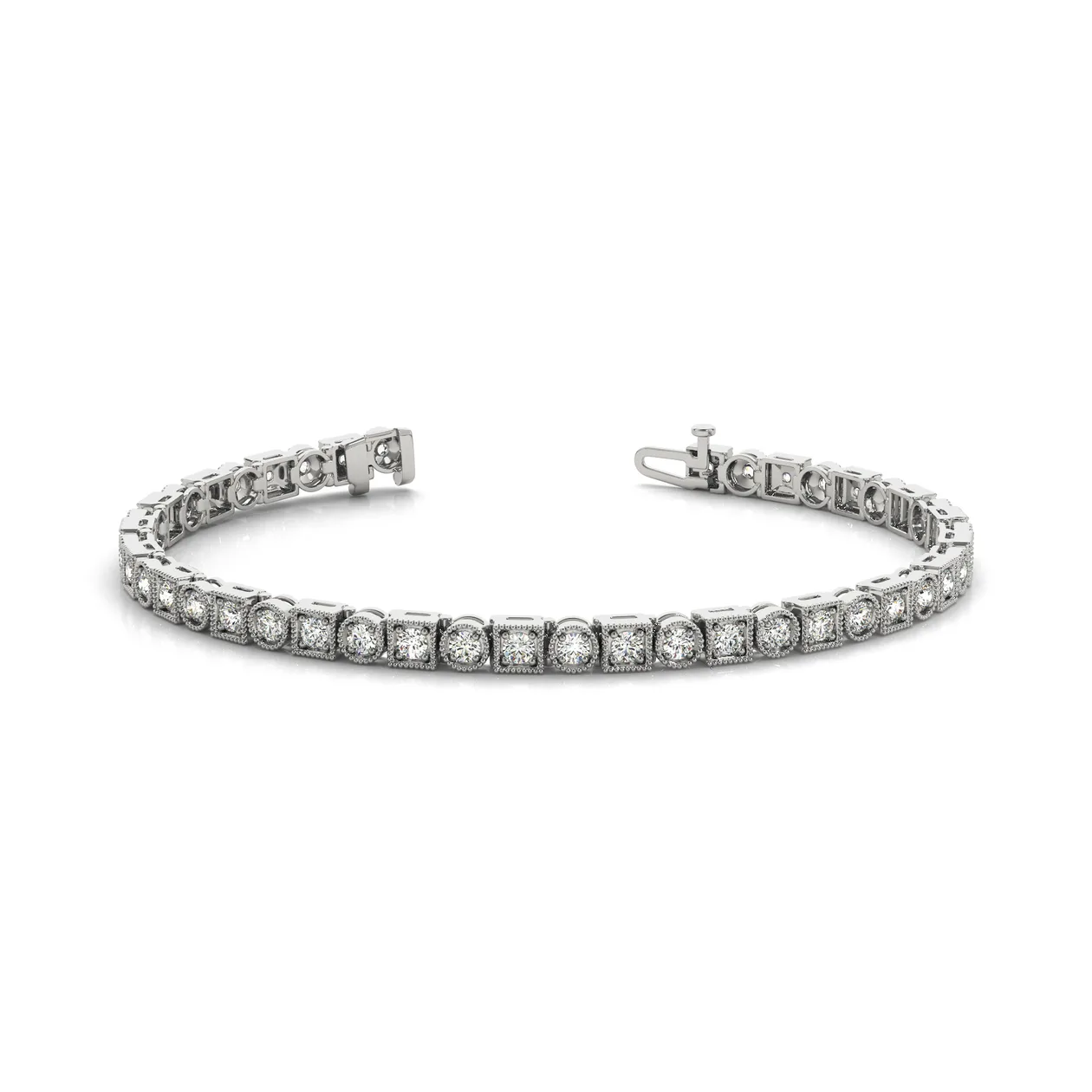 Delicate Milgrain Set Lab Grown or Real Diamond Tennis Bracelet in Gold & Platinum - 18k Yellow Gold / 2.50 Carat / Natural Diamond: the shop's own photo