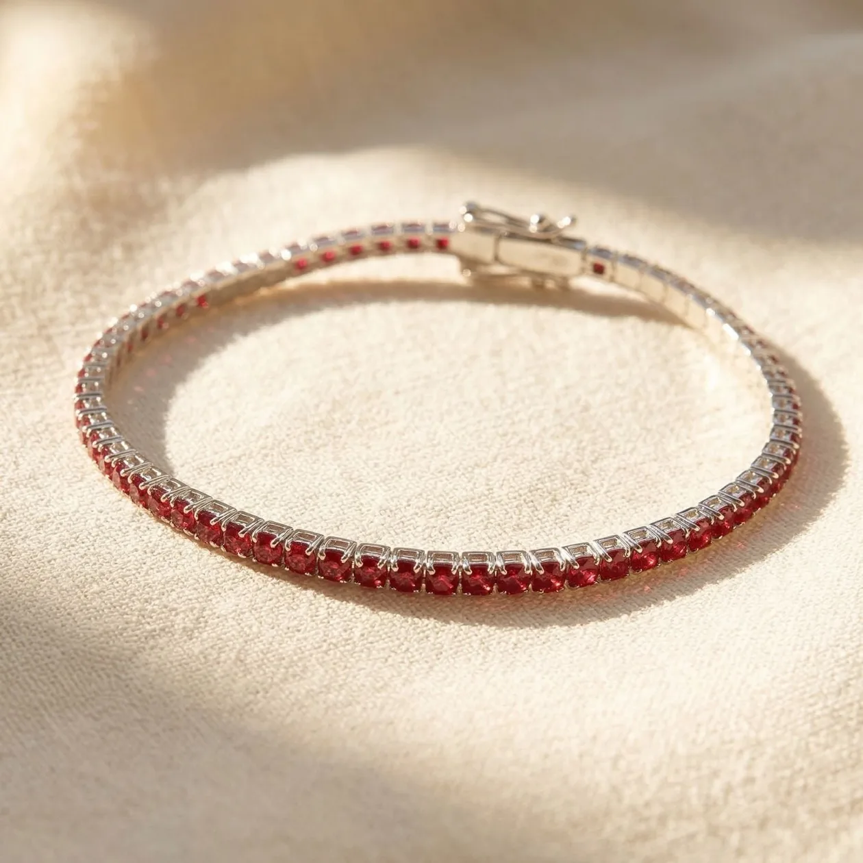 Garnet January Birthstone Sterling Silver Dainty Tennis Bracelet: the shop's own photo