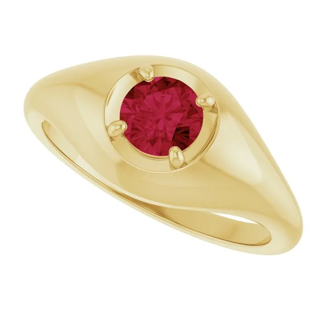 Round Lab-Grown Ruby Solitaire Ring | Ruby Gemstone | 9K Solid Gold - 18k Yellow Gold / 3.10 Carat / Natural-AA: the shop's own photo