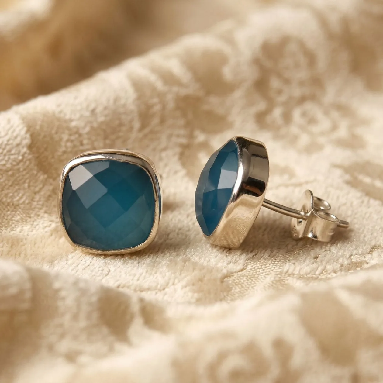 925 Sterling Silver Blue Chalcedony Gemstone Earrings: the shop's own photo