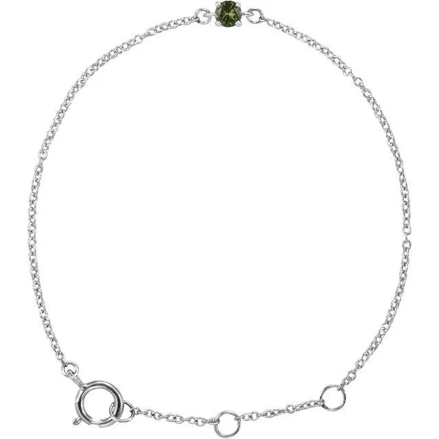 Round Imitation Peridot Youth Birthstone Bracelet In Gold & Platinum - 18k Yellow Gold / 0.12 Carat / Lab-Grown-AAA: the shop's own photo